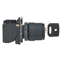 Schneider Electric 22mm Key Selector Switch; Round; 3-Position; 2NO; Maintained; 10A (Thermal); Key Removal: Left/Center/Right Position